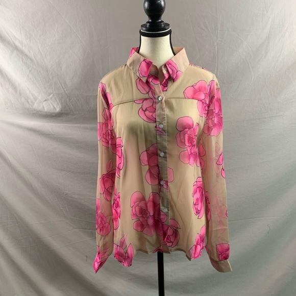 Sheer Floral Print Button Front Shirt - Picture 6 of 9